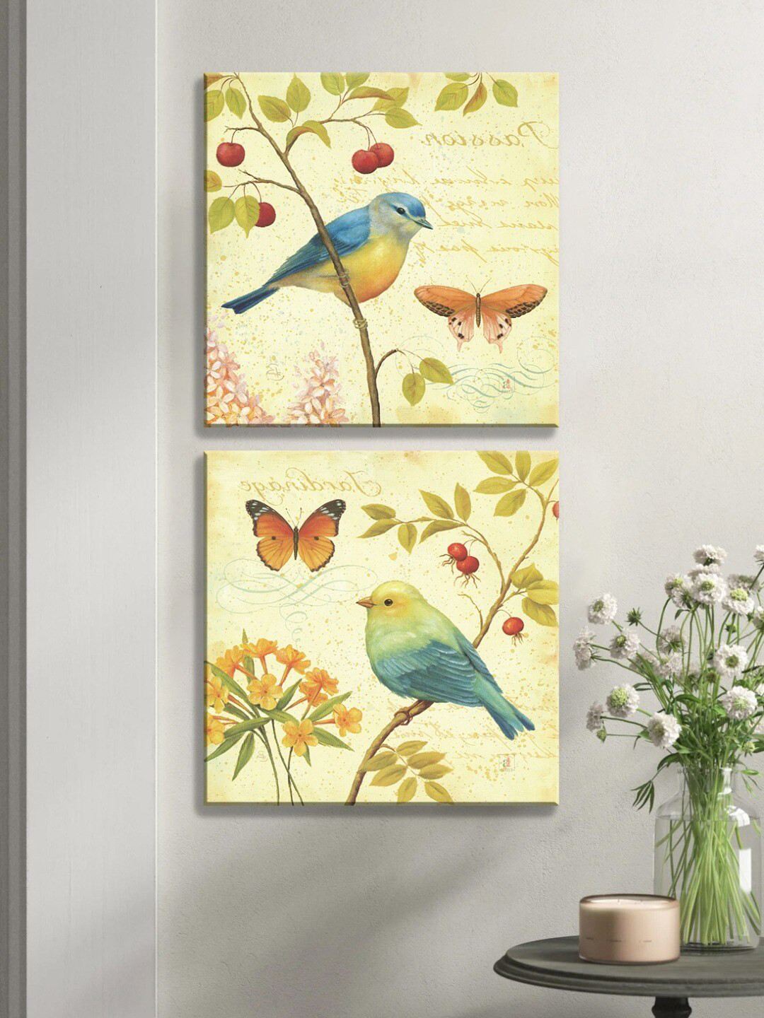 Art Street 2 Pcs Cream & Blue Luxury Stretched Canvas Painting Wall Art