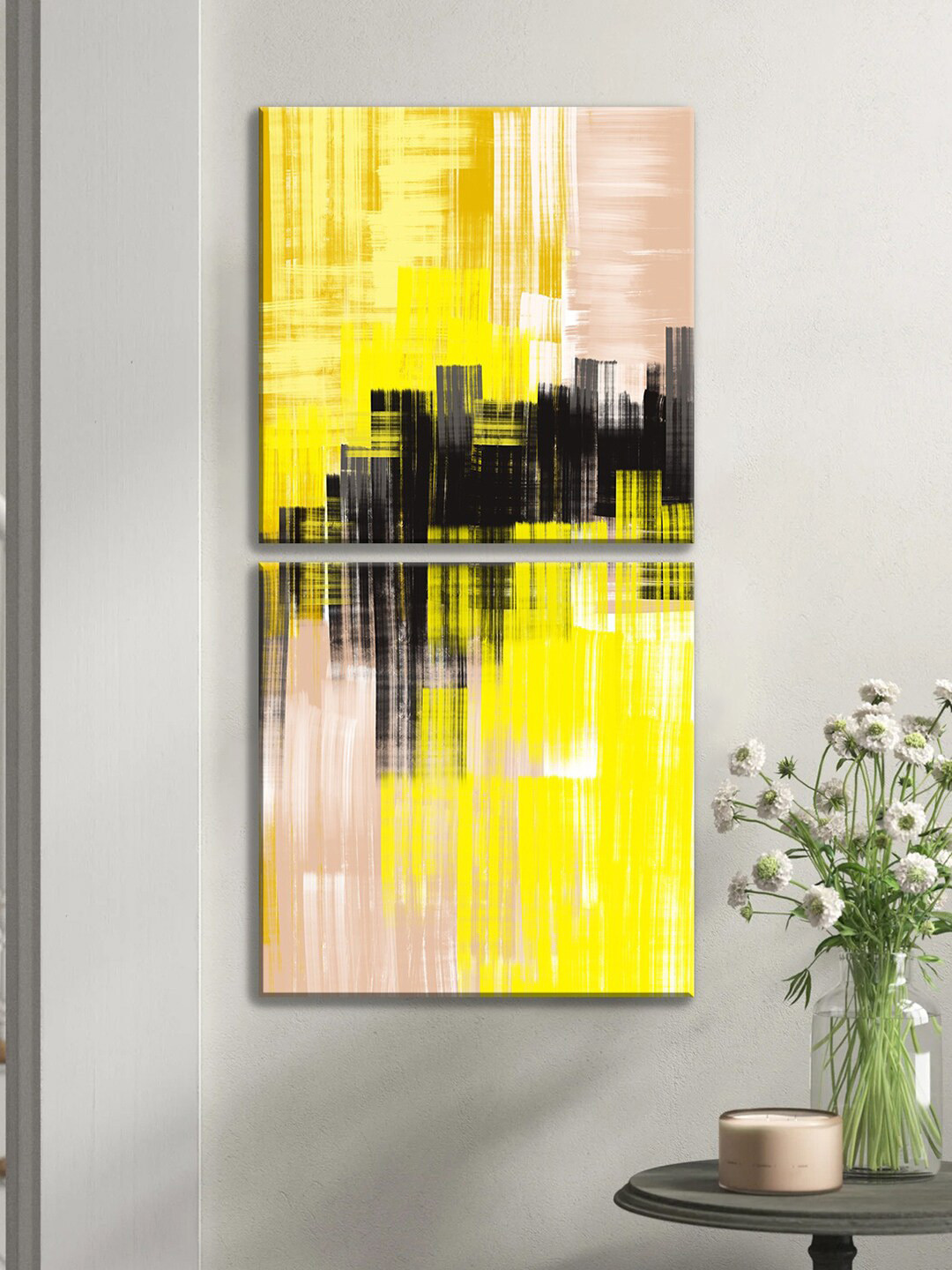 Art Street 2-Pc Yellow & Black 2 Pieces Luxury Stretched Canvas Painting Wall Arts