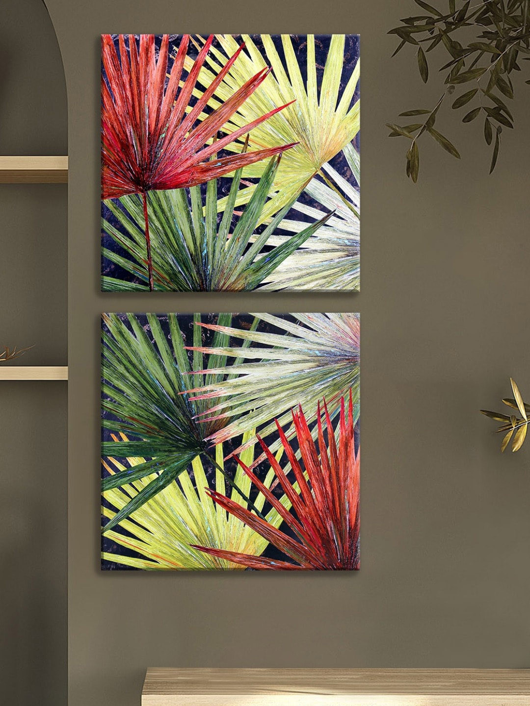 Art Street 2 Pcs Green & Yellow Luxury Stretched Canvas Painting Wall Art