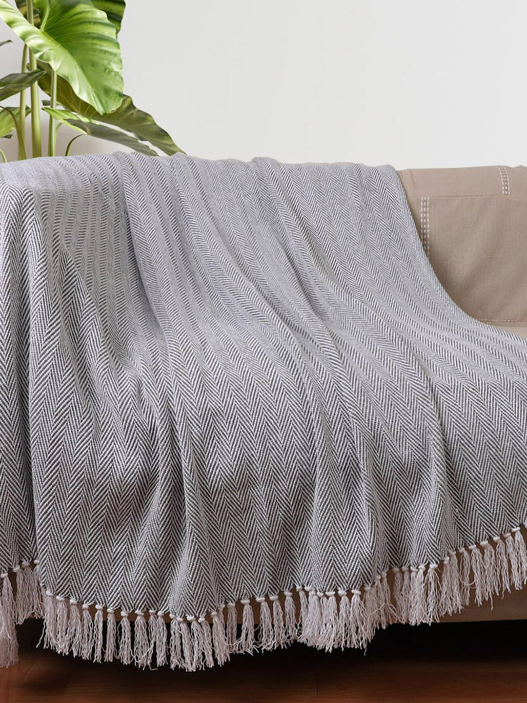 Jamio Firati Grey Woven Design Pure Cotton Throw