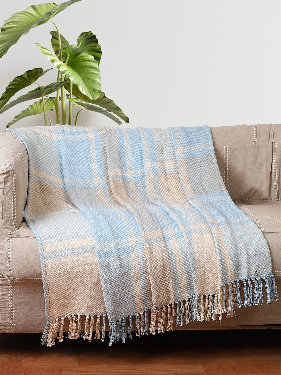 Jamio Firati Blue Geometrical Pattern Pure Cotton Throw