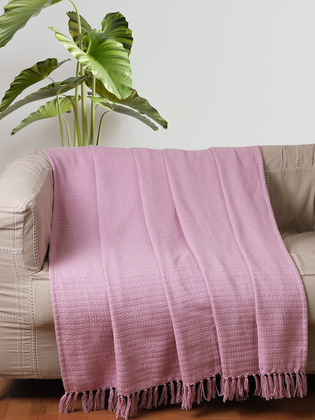 Jamio Firati Pink Self Design Cotton Throw