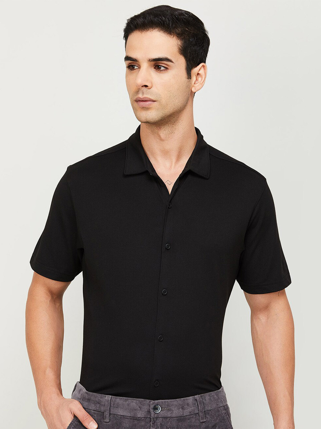 CODE by Lifestyle Spread Collar Short Sleeves Slim Fit Casual Shirt