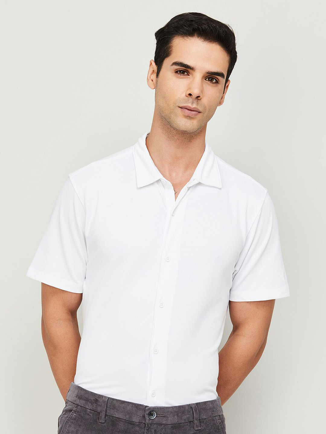 CODE by Lifestyle Spread Collar Short Sleeves Slim Fit Casual Shirt
