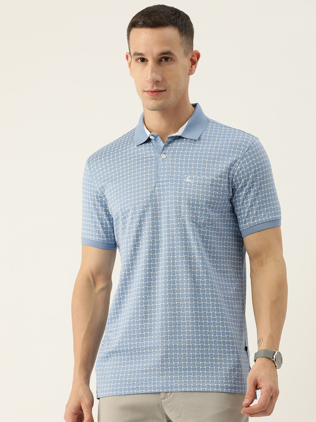 Parx Casual Wear Collection Checked Print Polo Collar Pure Cotton T-shirt