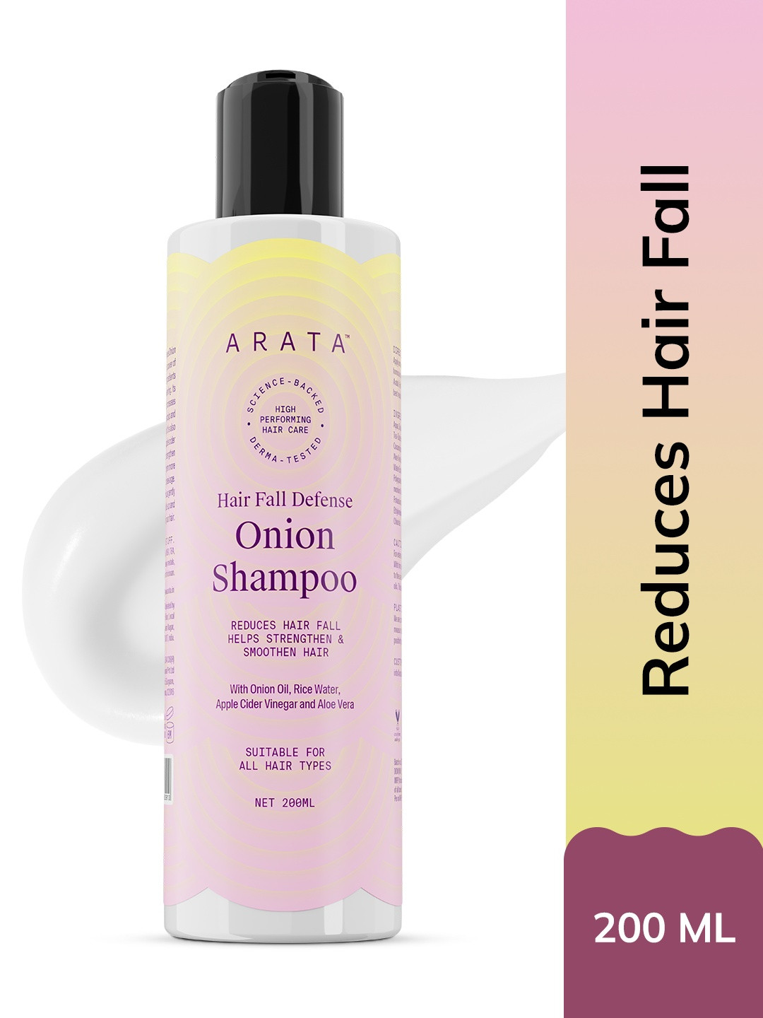 ARATA Hair Fall Defense Onion Shampoo with Rice Water & Apple Cider Vinegar - 200 ml