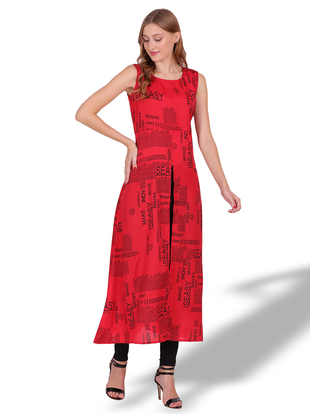 OCEANISTA Alphanumeric Printed Sleeveless A-Line Kurta