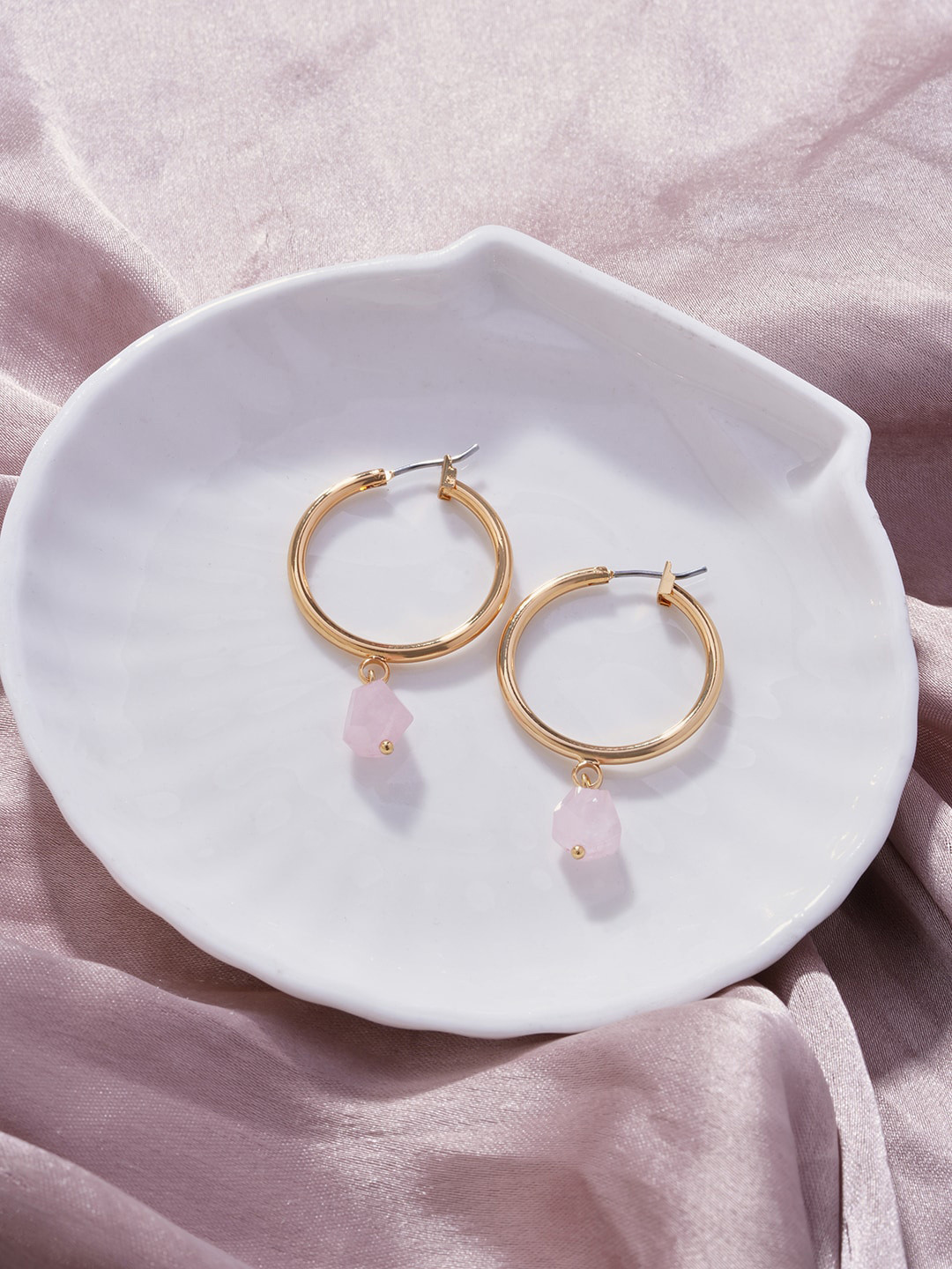 Accessorize London Women's Z Healing Stone Large Hoops Rose Quartz