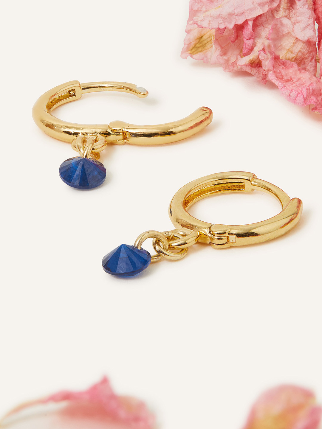 Accessorize 14K Gold Plated Blue Z Sparkle Huggies Earrings
