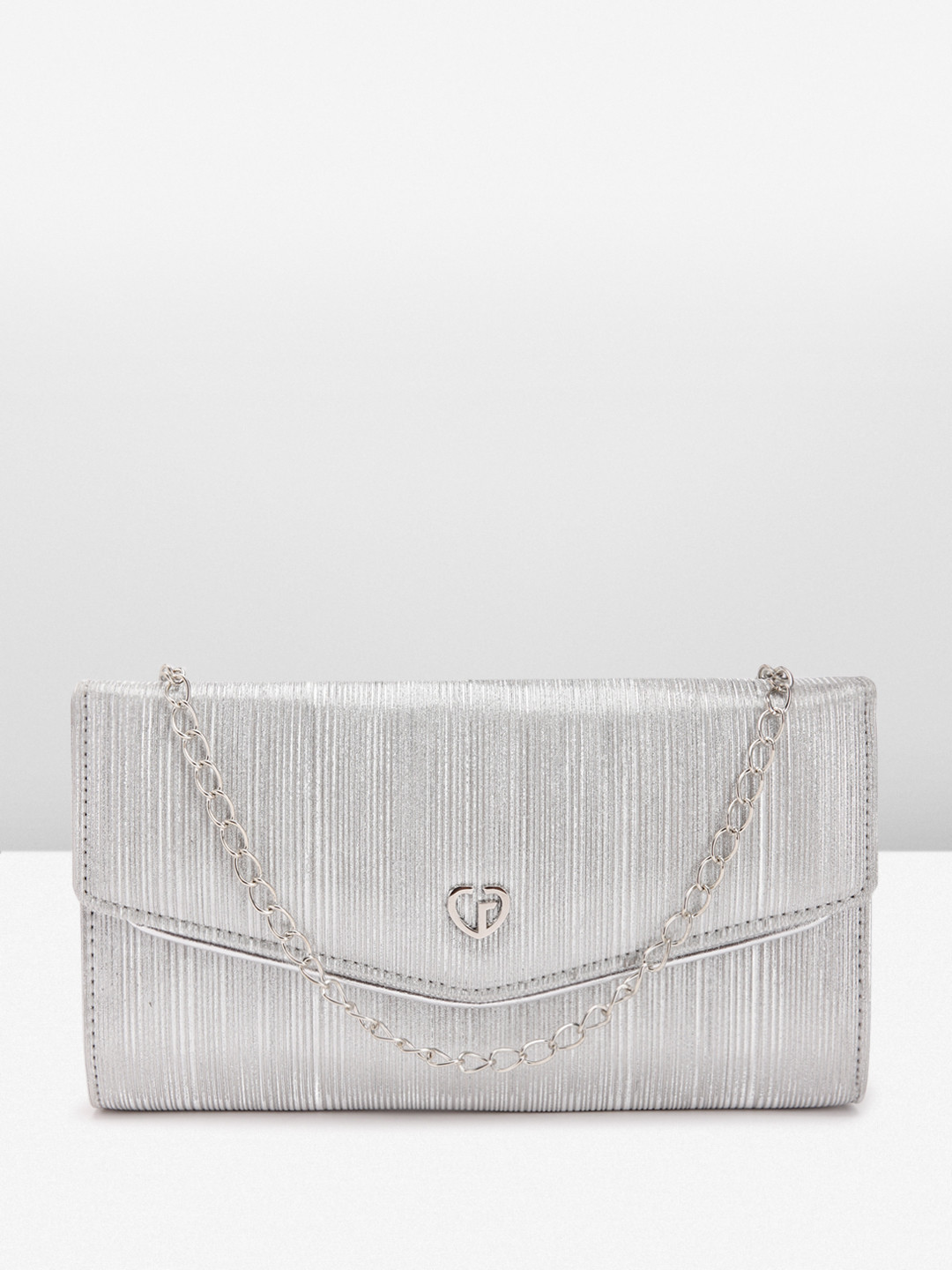 Caprese Women Self Striped Shimmer Embellished Party Envelope Clutch With RFID Protection