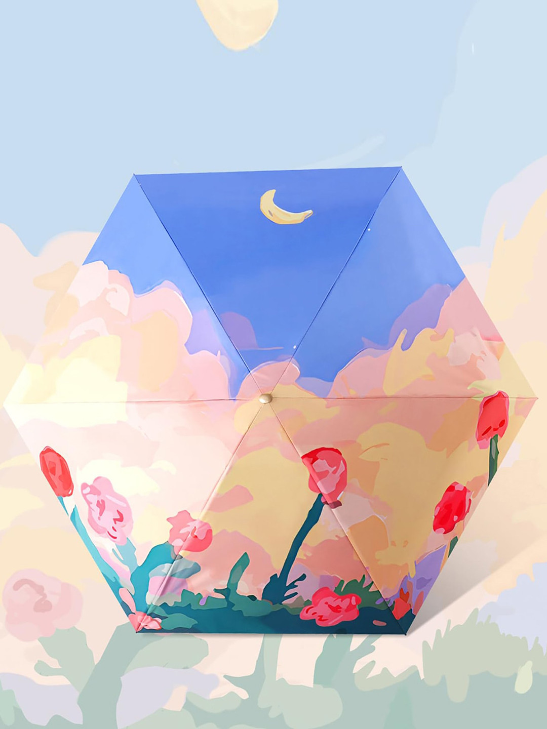 HOUSE OF QUIRK Printed Mini Flat Six-Fold Lightweight Umbrella