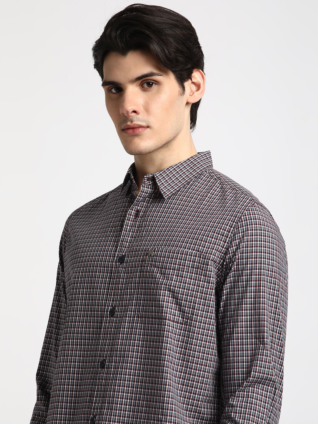 THE BEAR HOUSE Slim Fit Grid Tattersall Checked Pure Cotton Casual Shirt