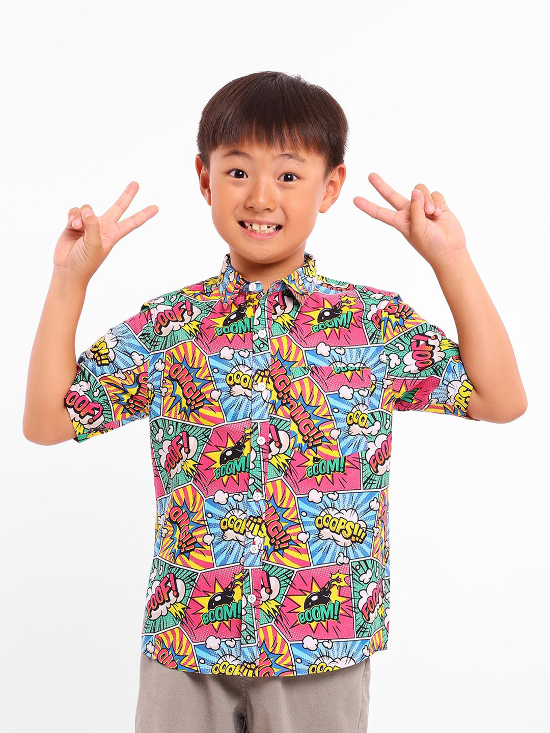 BONKIDS Boys Standard Typography Printed Cotton Casual Shirt