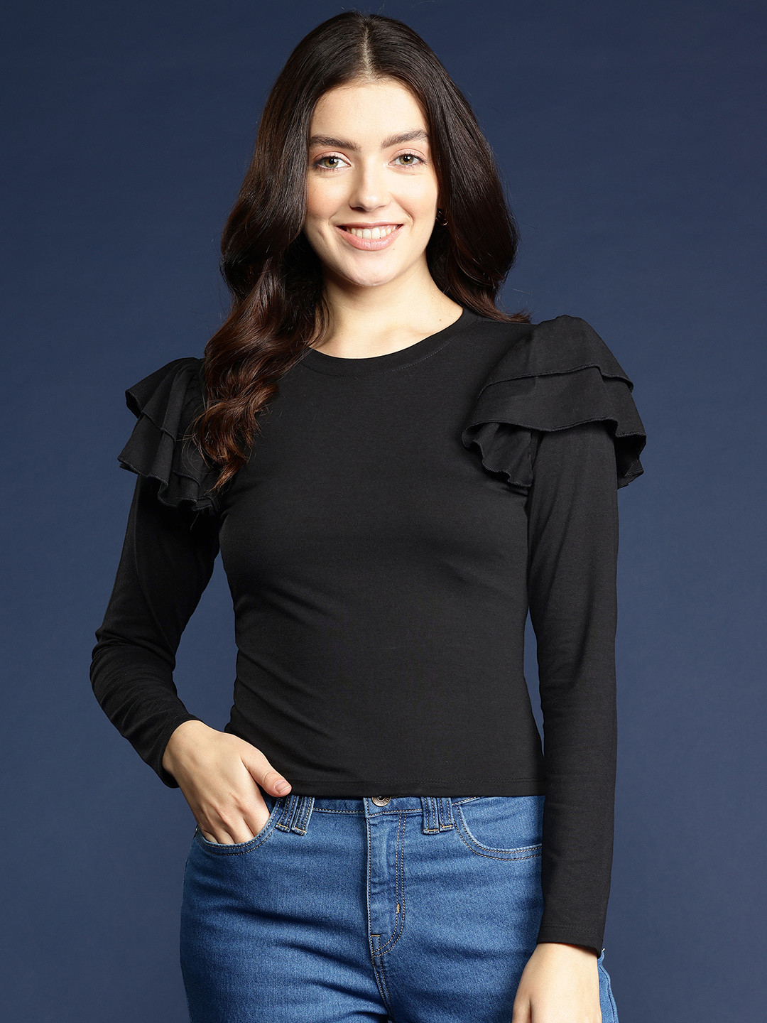 Mast & Harbour Ruffles Fitted Top