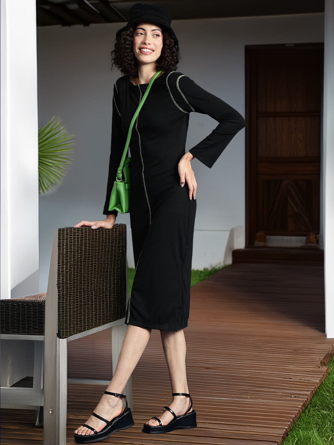 Mast & Harbour Panel Detailed Sheath Midi Dress