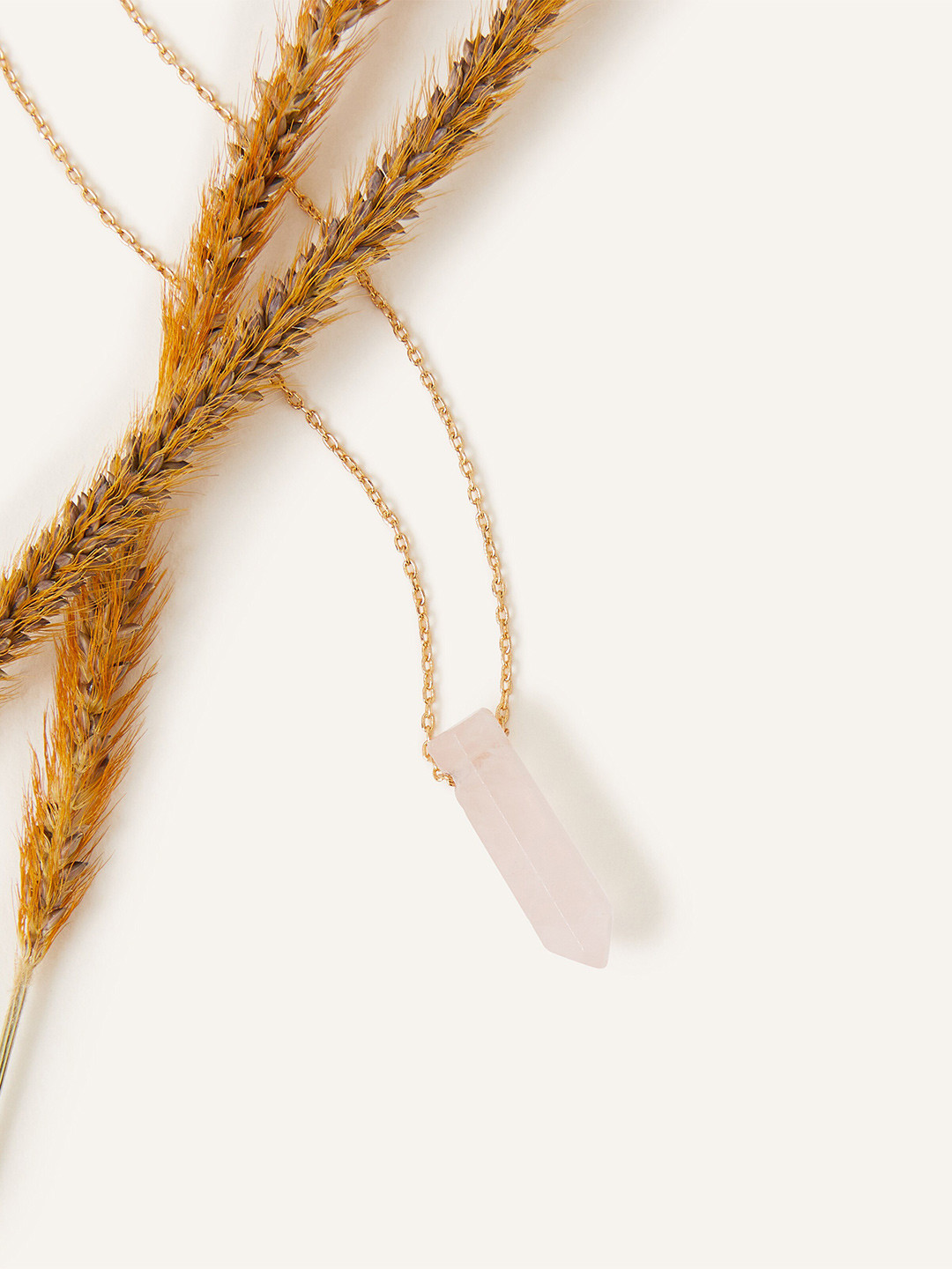 Accessorize London 14K Gold Plated Pink Z Rough Cut Shard Hs Nk Rose Quartz Necklace