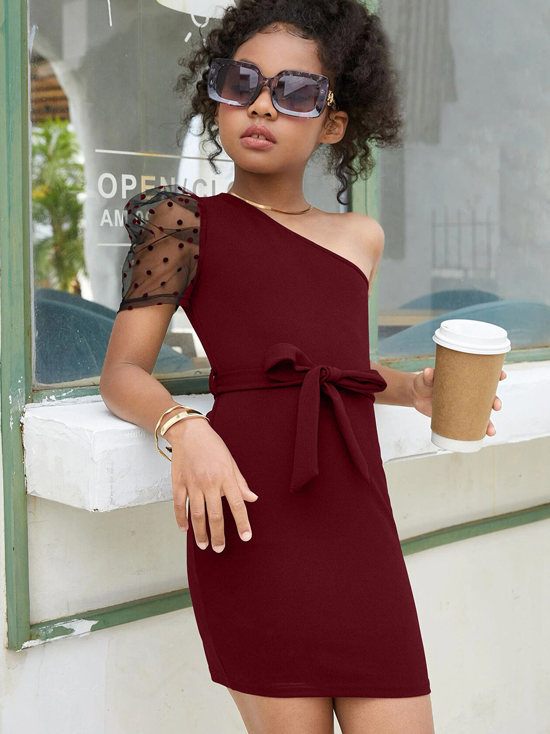 ADDYVERO Girls One Shoulder Bodycon Mini Dress