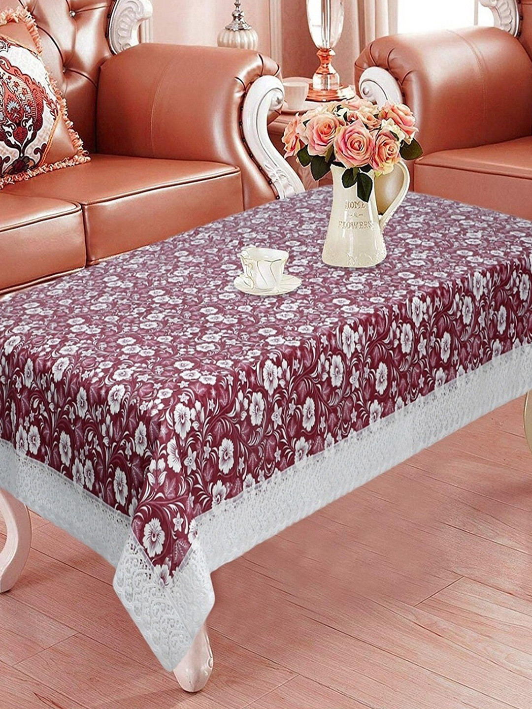 Dakshya Industries Rust-Colored & White Printed Rectangle 4-Seater Table Covers
