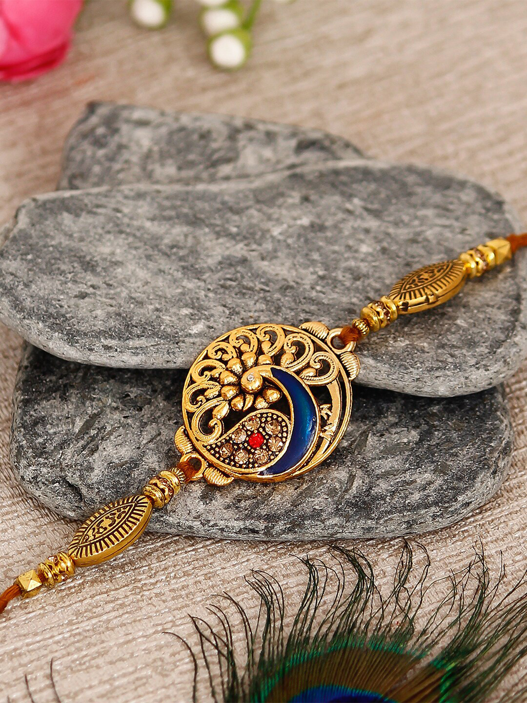 eCraftIndia Stone-studded Designer Peacock Rakhi