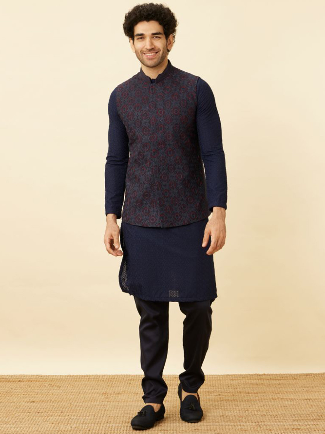 Manyavar Twilight Blue All-Avengers Embrodered Nehru Jackets