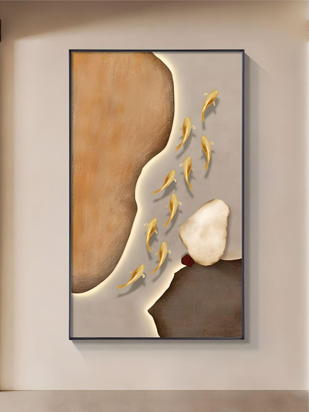 THE HANDMADE FLAIR Brown Painted Golden Fish Wall Art