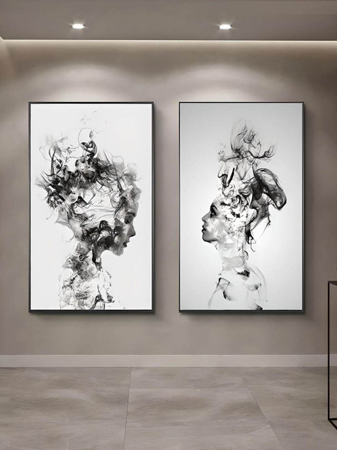 THE HANDMADE FLAIR Crystal Porcelain Black & Grey 2-Pieces Minimalist Painting Wall Arts