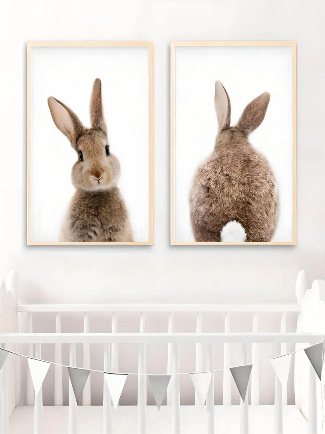 THE HANDMADE FLAIR White & Brown Cute Baby Animals Painting Wall Art