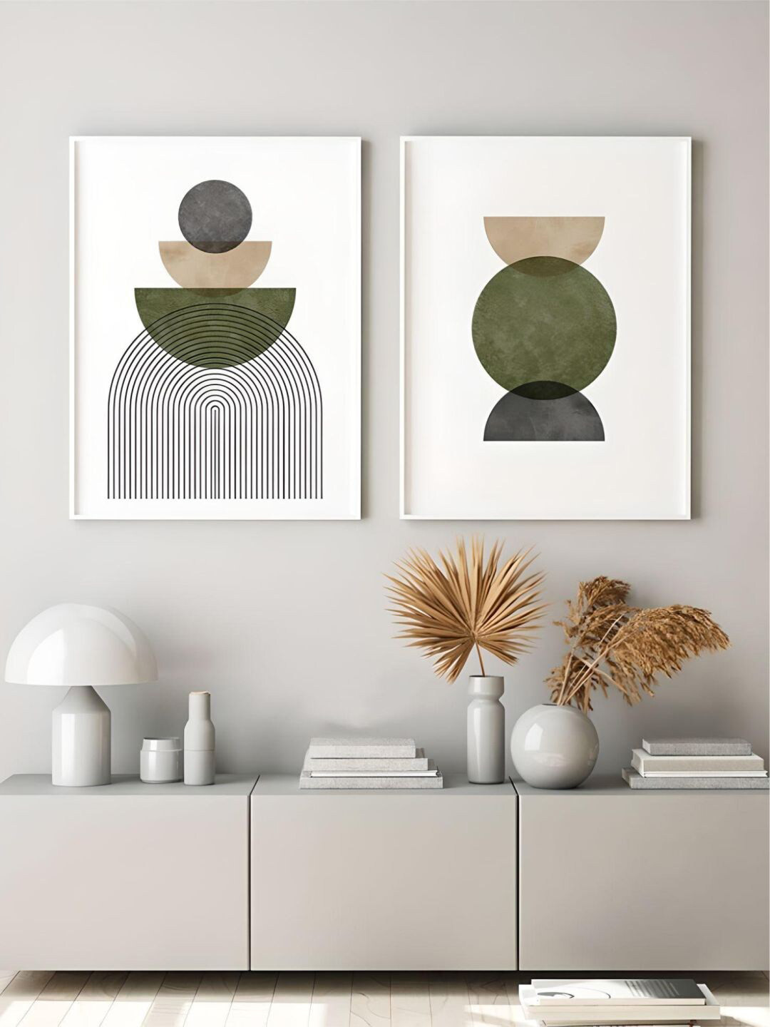 THE HANDMADE FLAIR Crystal Porcelain Black & Olive 2 Pieces Abstract Geometric Wall Art
