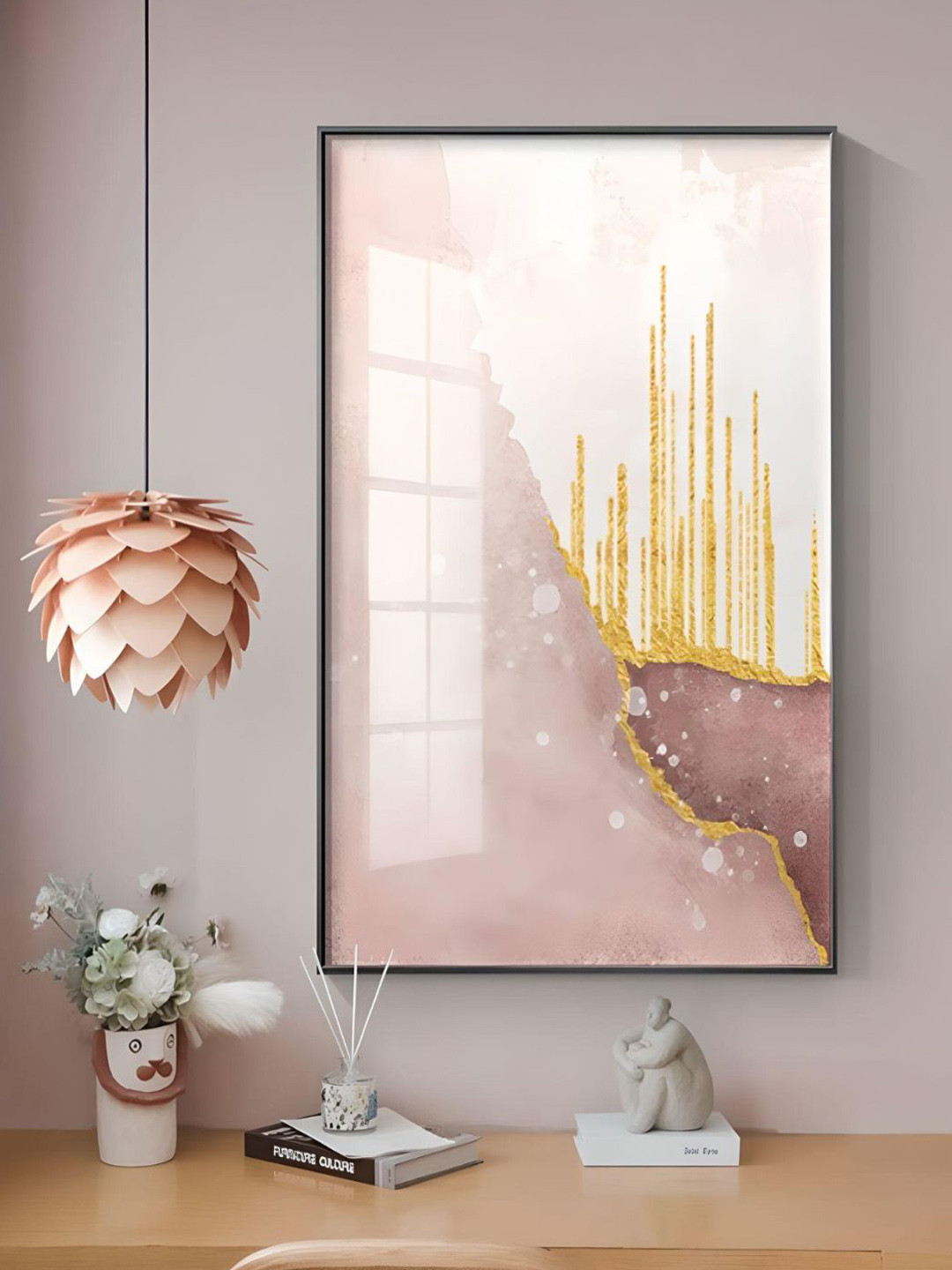 THE HANDMADE FLAIR Pink & Yellow Abstract Nordic Painting Wall Art