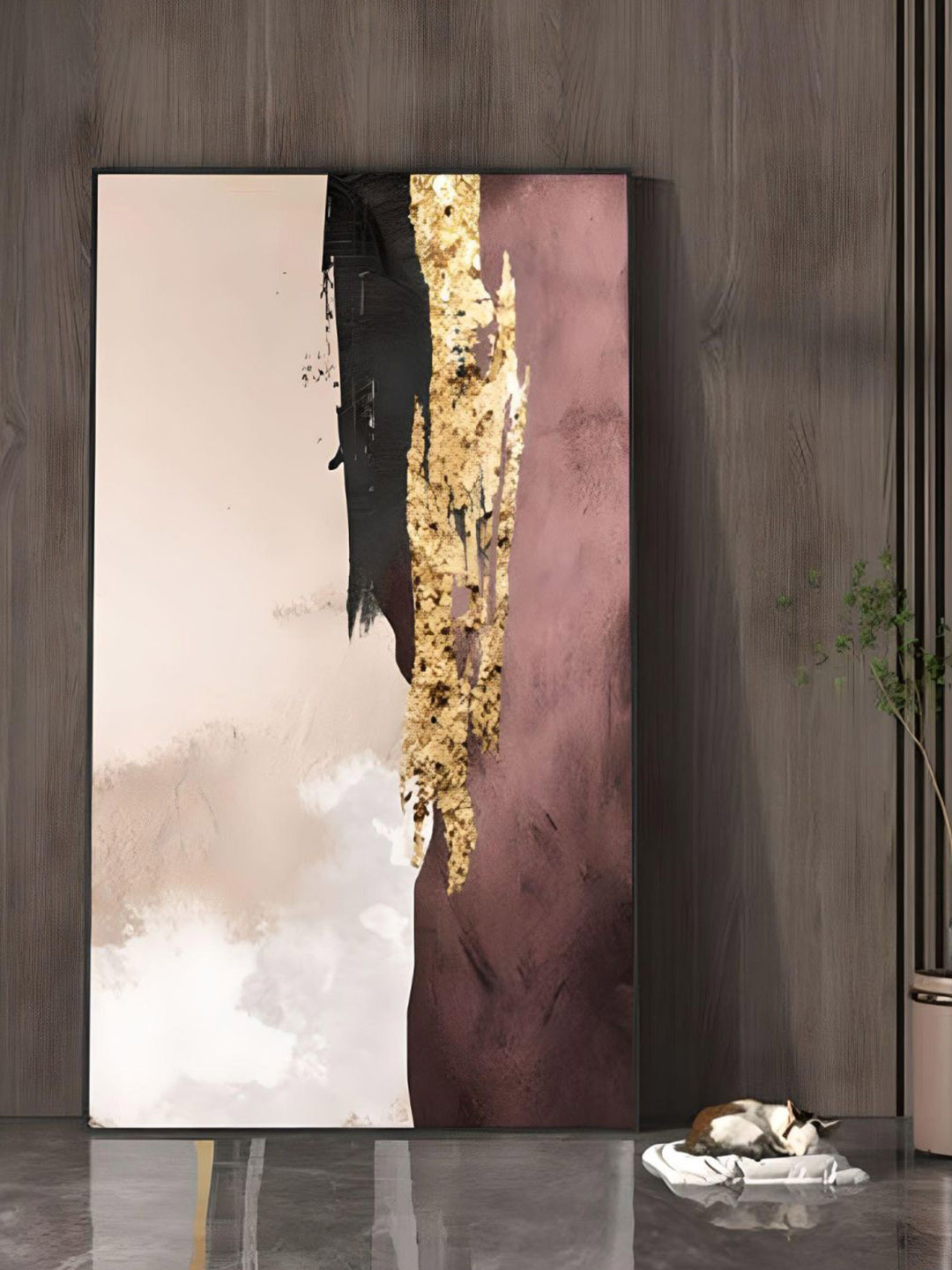 THE HANDMADE FLAIR Crystal Porcelain Khaki Modern Abstract Painting Wall Art