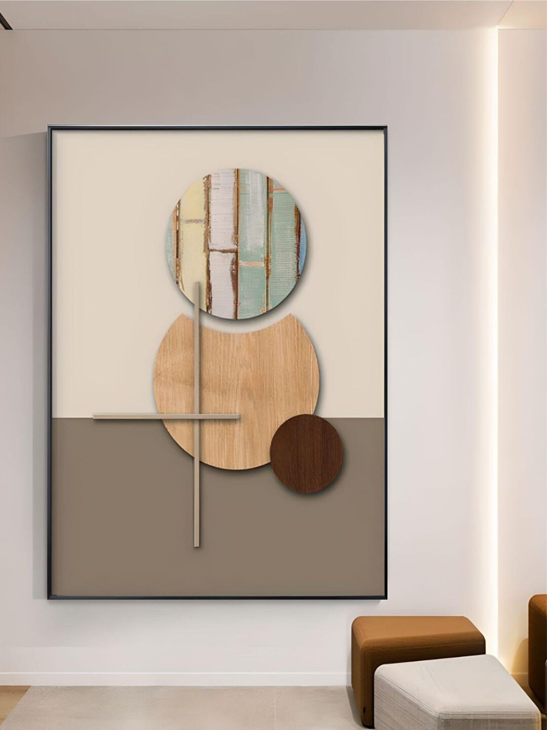 THE HANDMADE FLAIR Khaki-Coloured Spherical Geometric Painting Wall Art