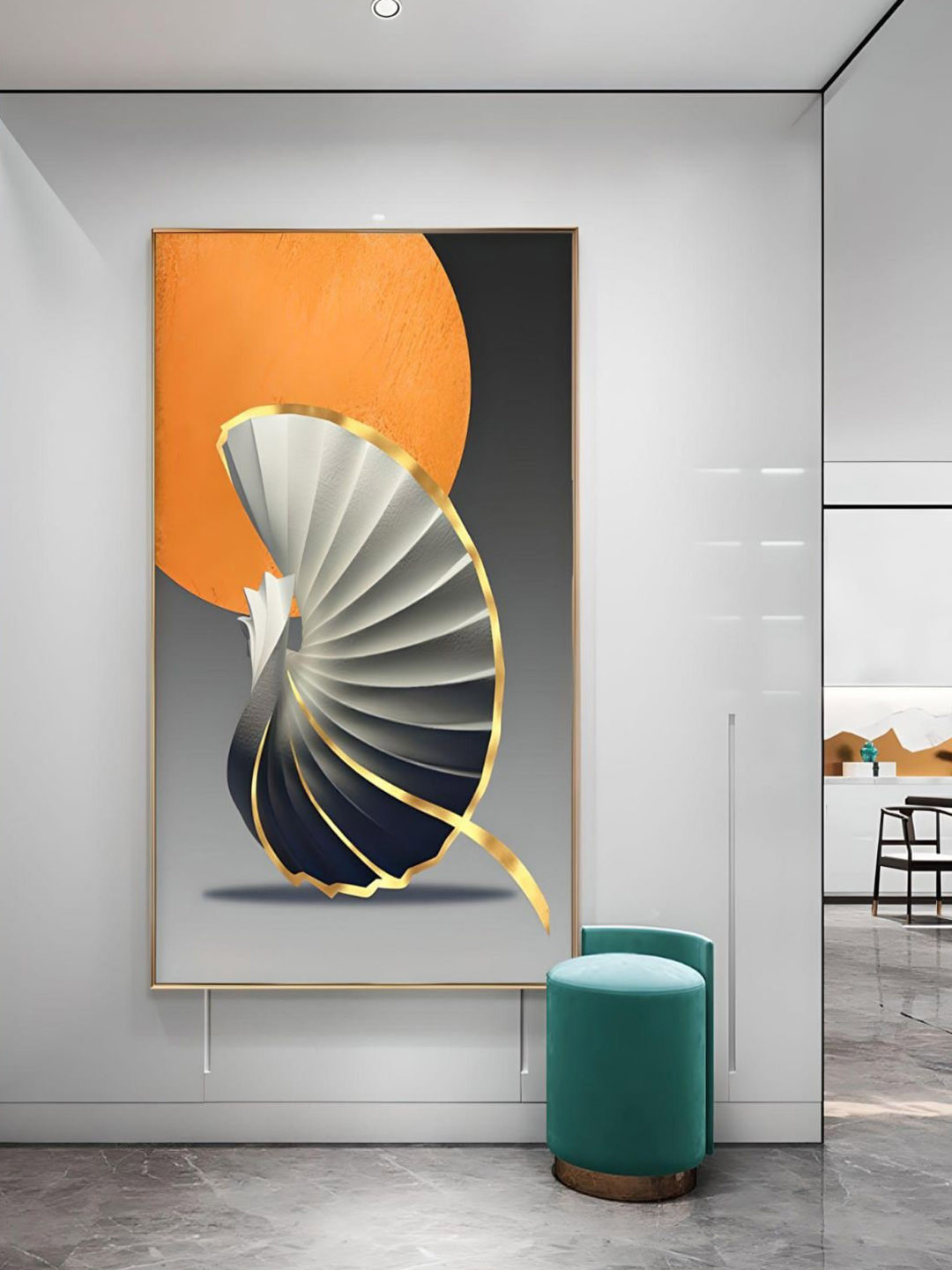 THE HANDMADE FLAIR Grey & Orange-Colored Modern Abstract Printed Framed Wall Art