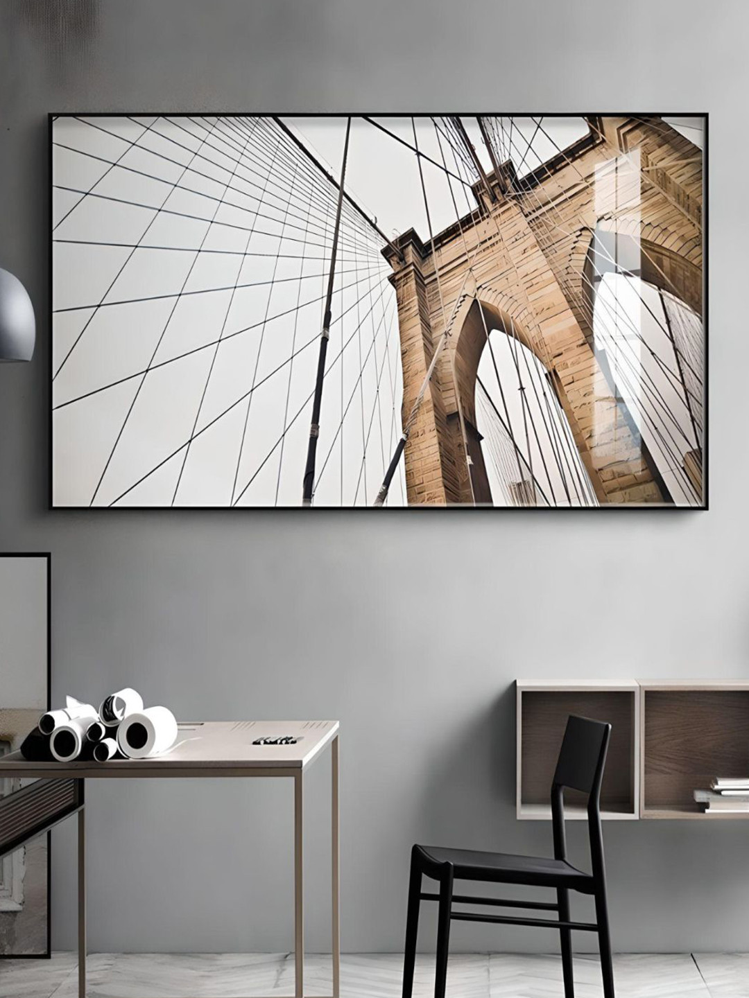 THE HANDMADE FLAIR Grey & Brown Architectural Printed Framed Wall Art