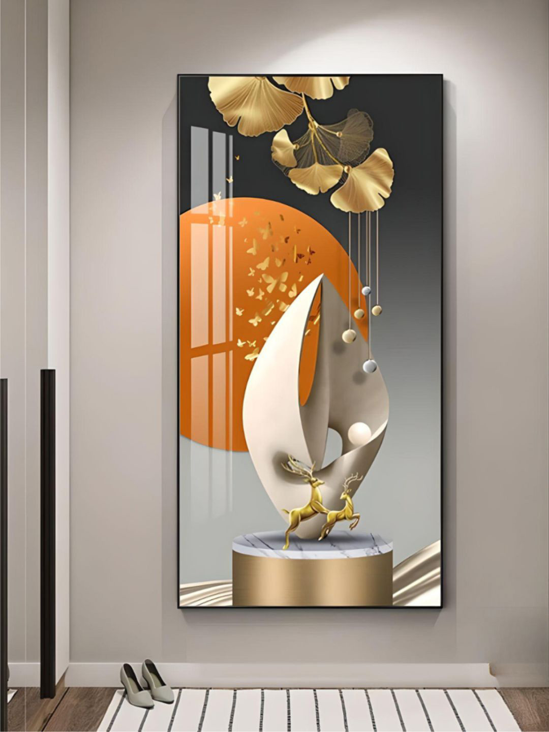 THE HANDMADE FLAIR Crystal Porcelain Grey & Orange-Coloured Abstract Painted Wall Art