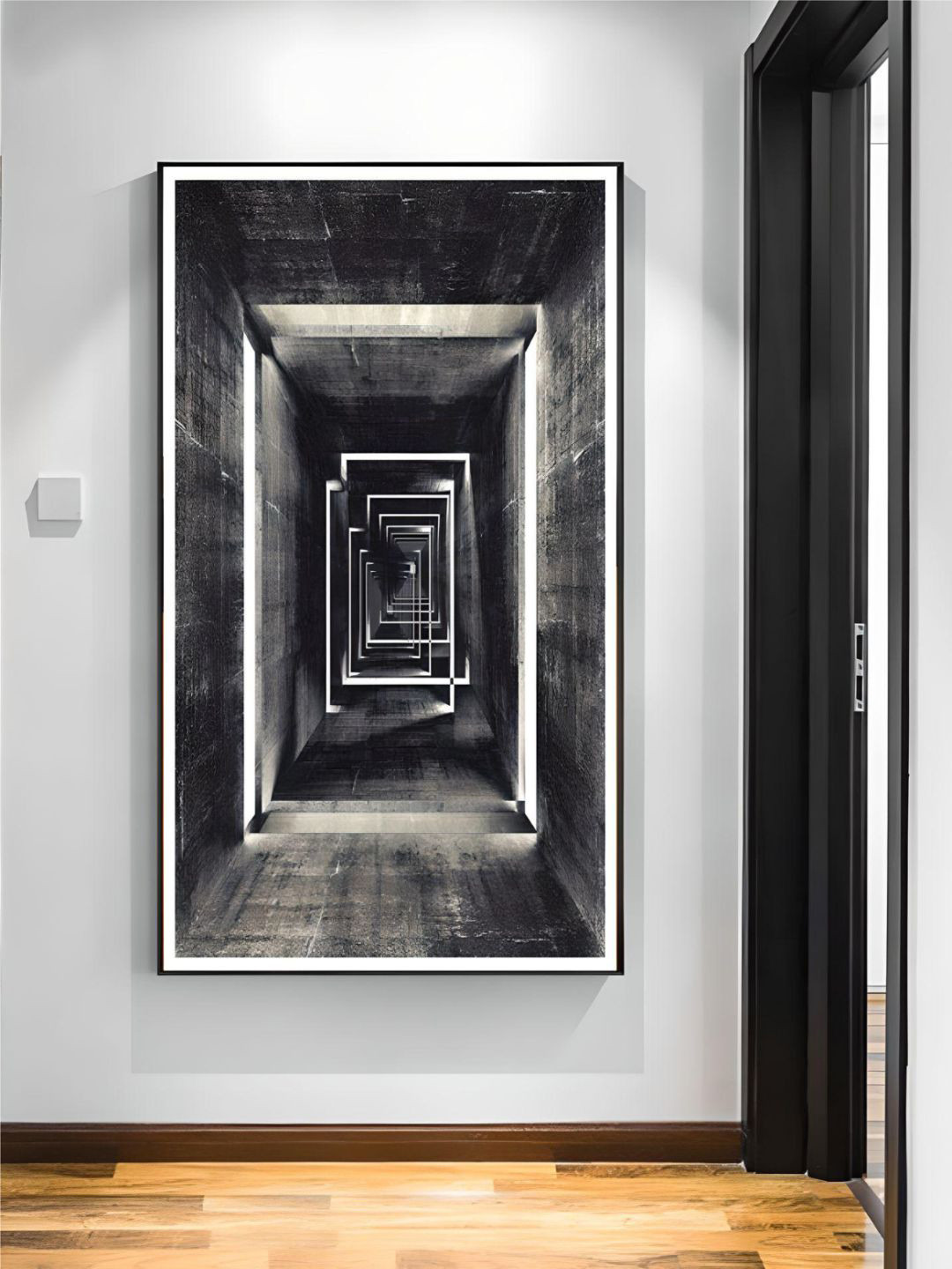 THE HANDMADE FLAIR Crystal Porcelain Black Abstract Architectural Abyss Painted Wall Art