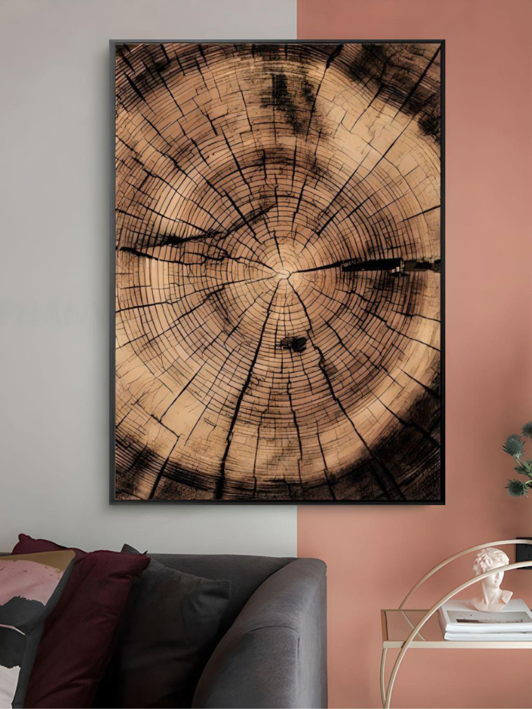 THE HANDMADE FLAIR Coffee-Brown Wood Tree Rings Printed Framed Wall Art