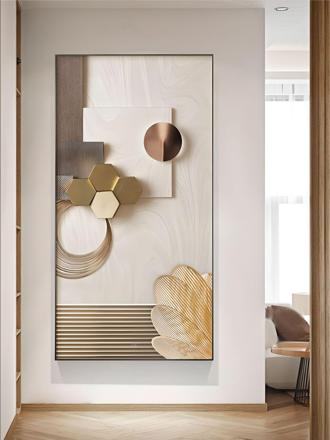 THE HANDMADE FLAIR Beige Modern Minimalist Futurist Abstract Painting Wall Art