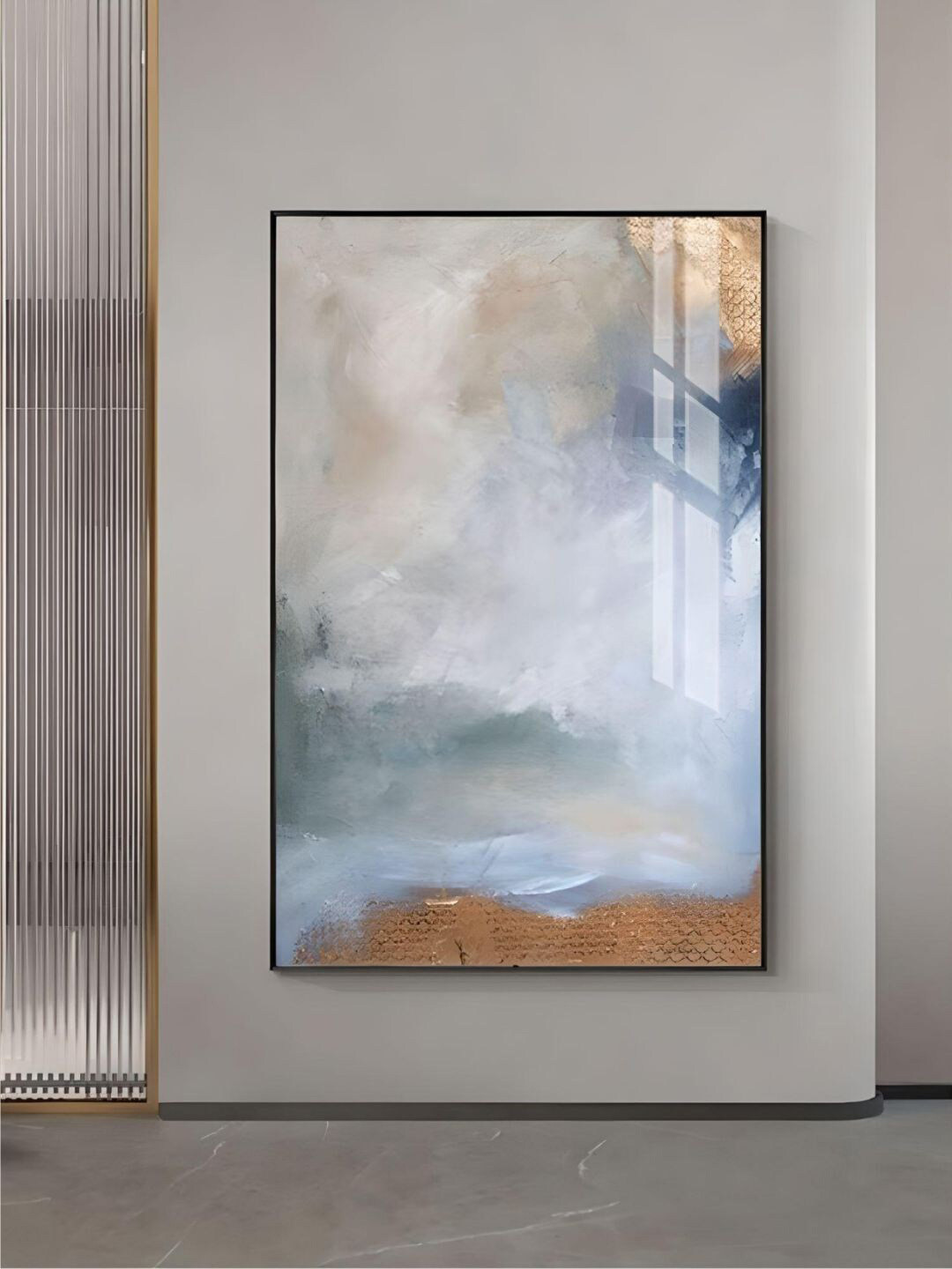 THE HANDMADE FLAIR Blue Abstract Printed Framed Wall Art
