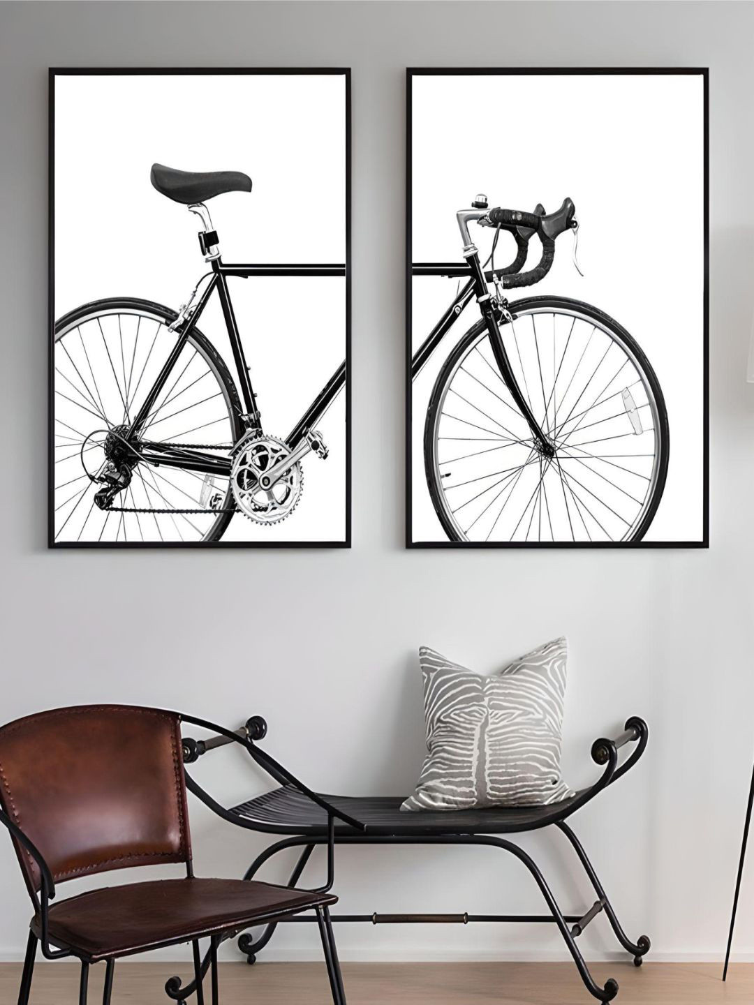 THE HANDMADE FLAIR Black & White 2-Pieces Racer Bike Bicycle Printed Framed Wall Art