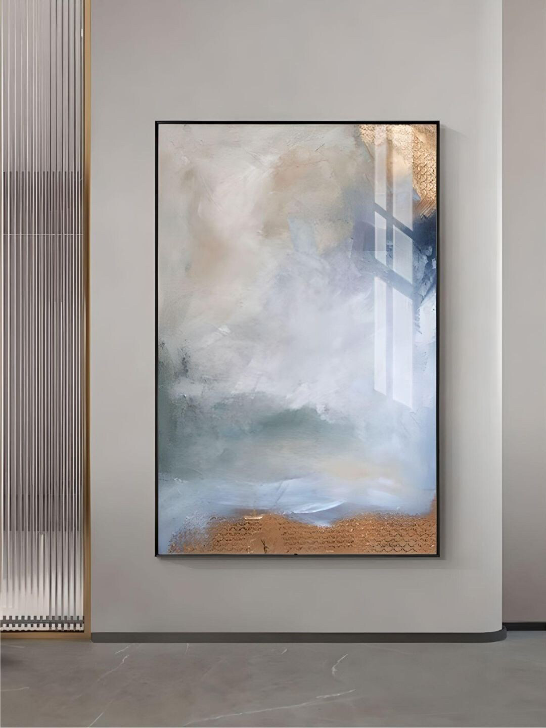 THE HANDMADE FLAIR Blue & Yellow Abstract Sky Cloud Painting Wall Art