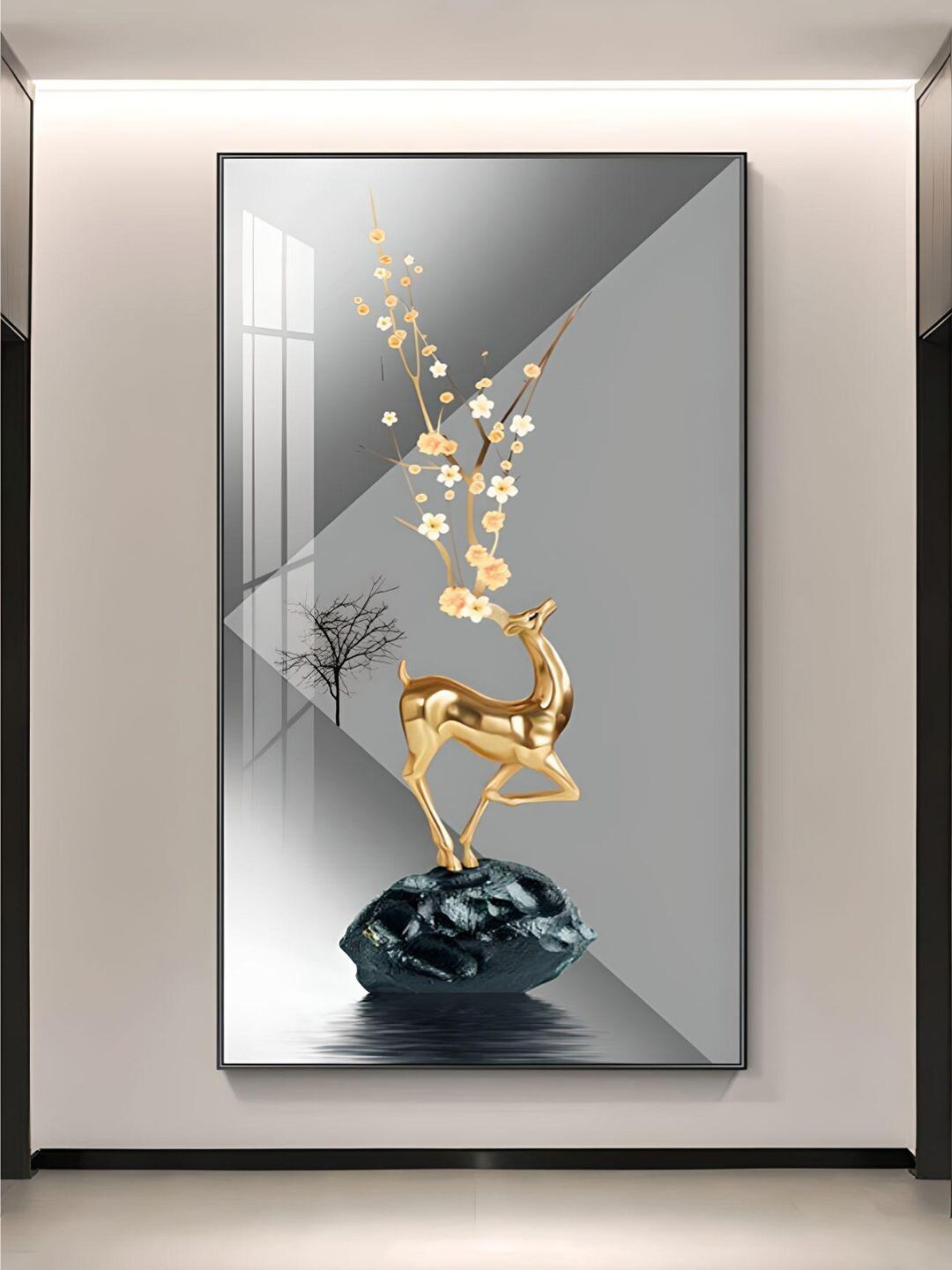 THE HANDMADE FLAIR Crystal Porcelain Beige Circle Of Light Abstract Painting Wall Art