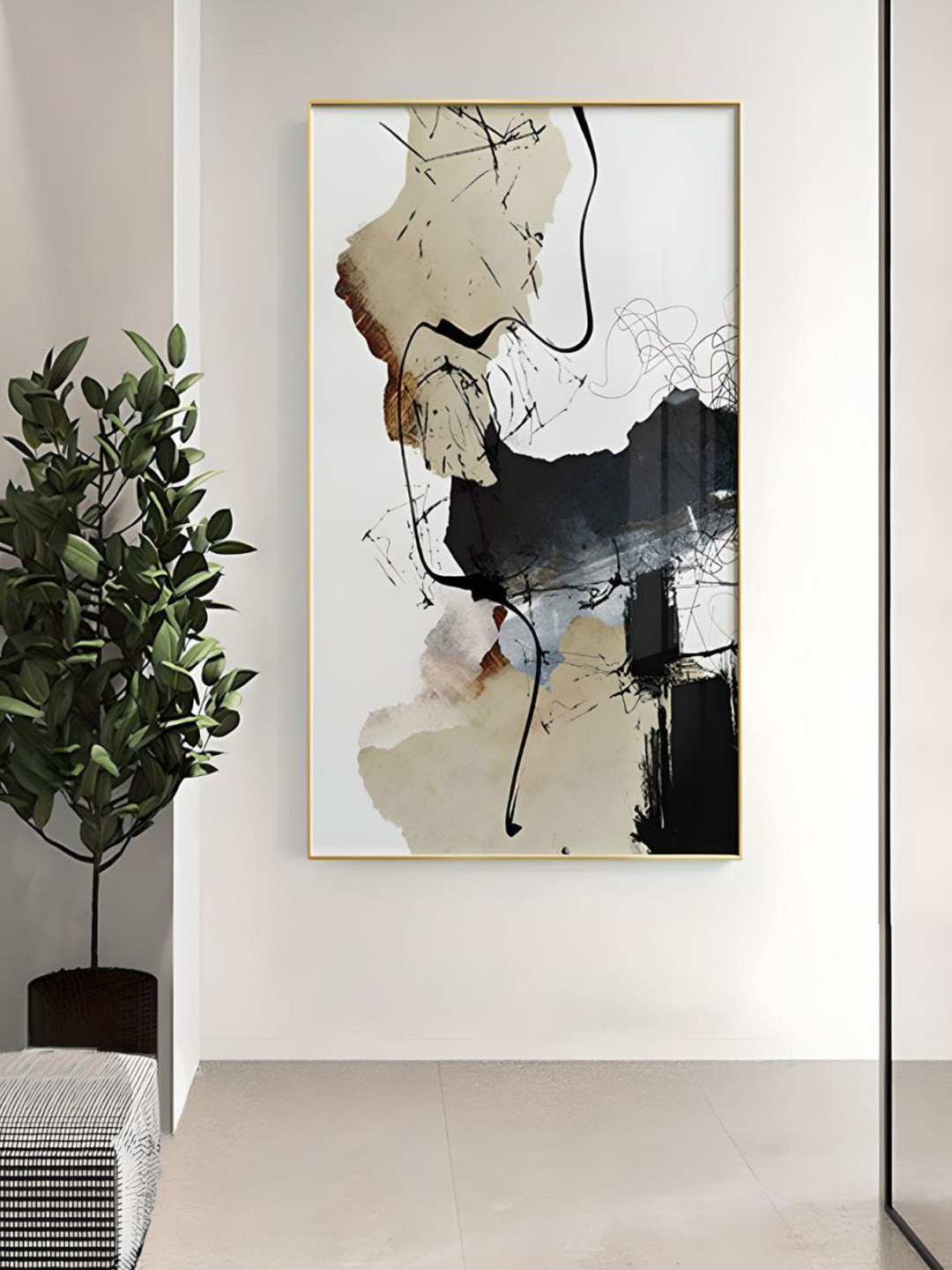 THE HANDMADE FLAIR Crystal Porcelain White & Beige Abstract Painted Wall Art