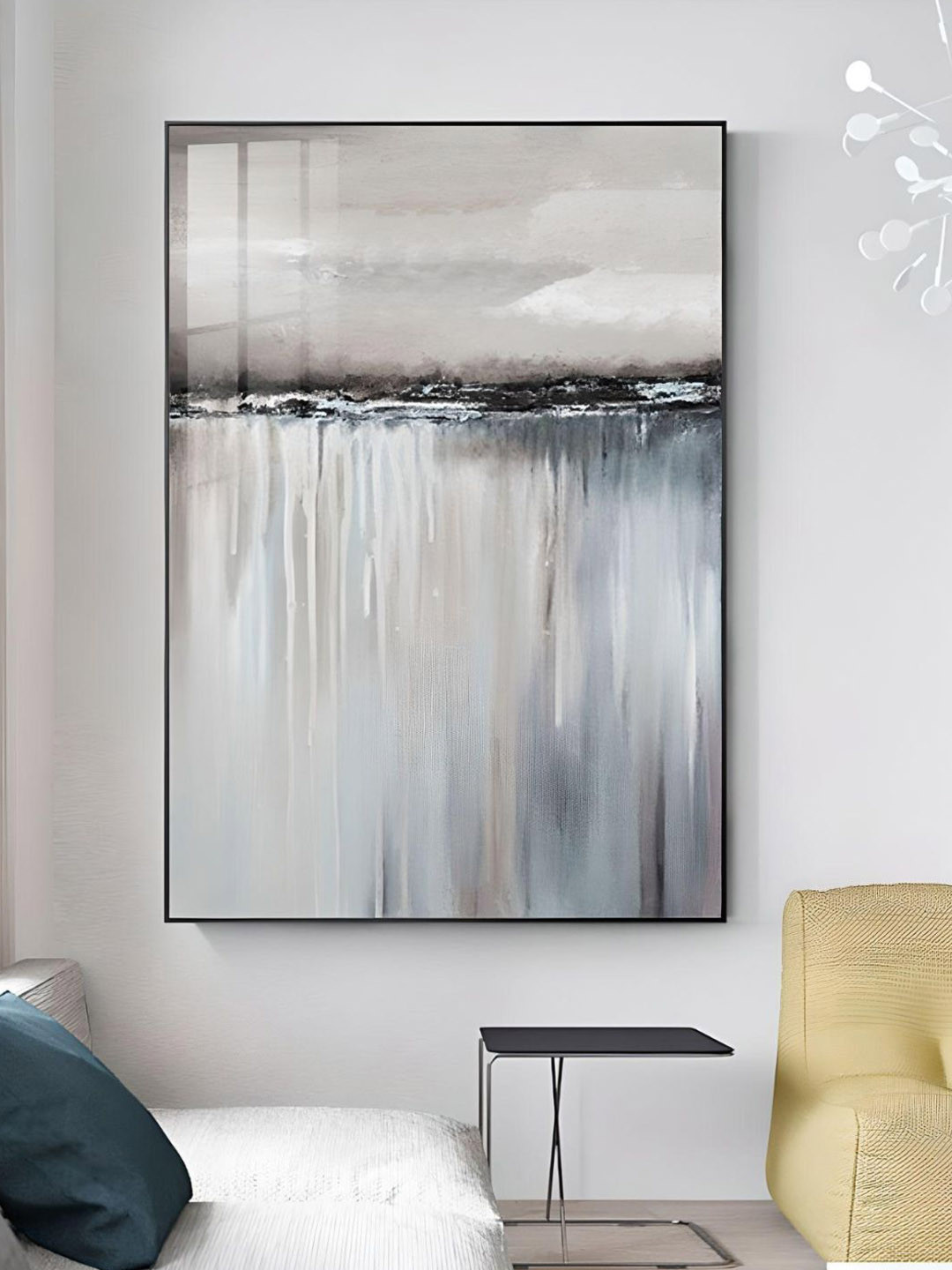THE HANDMADE FLAIR Grey Abstract Landscape Painting Wall Art