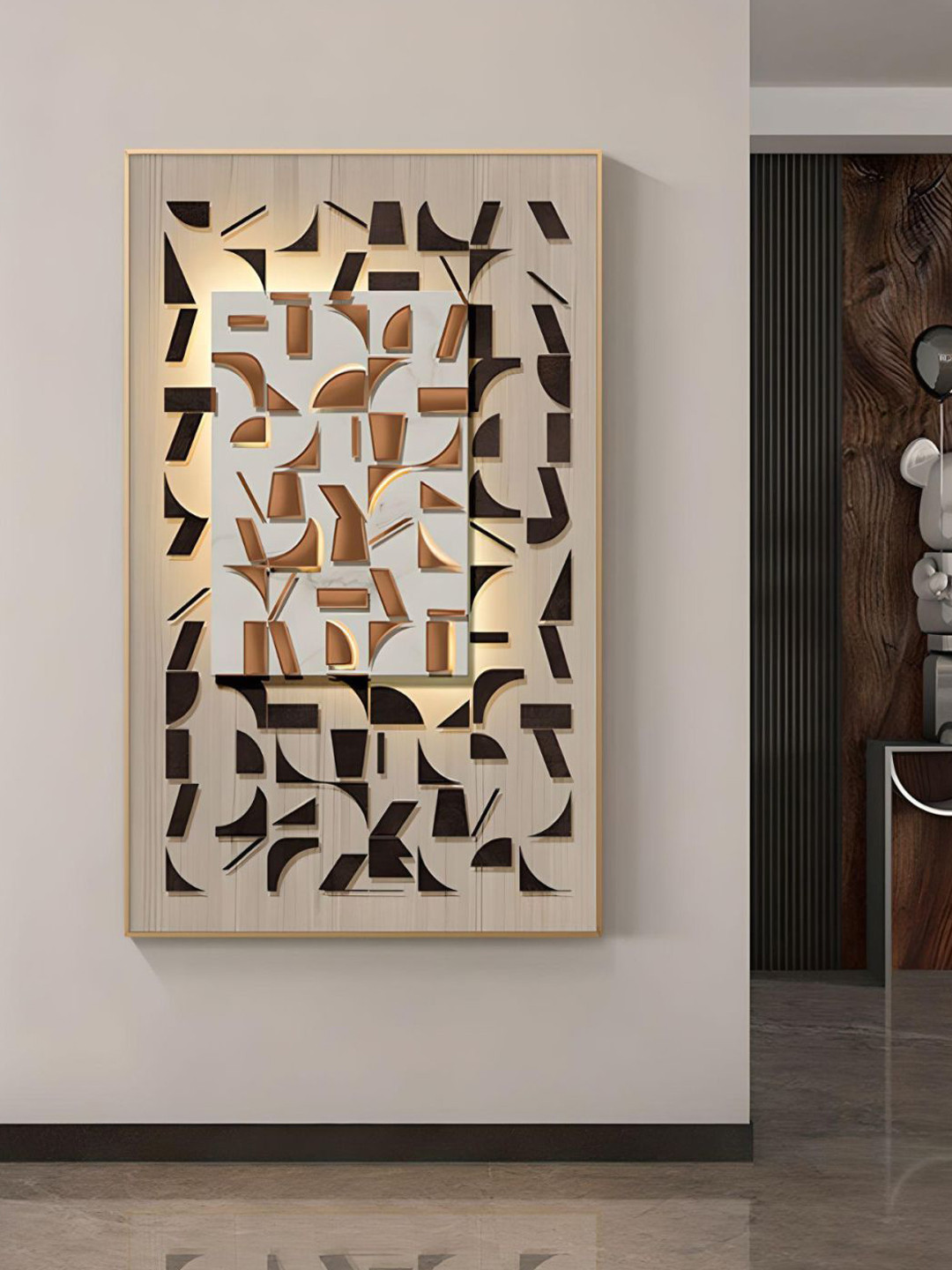 THE HANDMADE FLAIR Black & Beige Abstract Wall Art