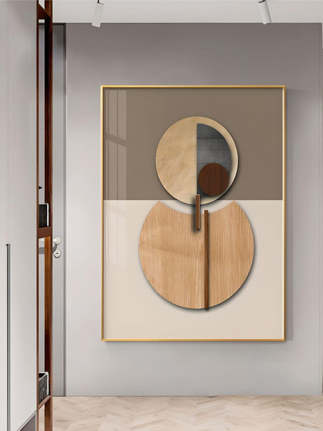 THE HANDMADE FLAIR Brown Spherical Geometric Printed Framed Wall Art