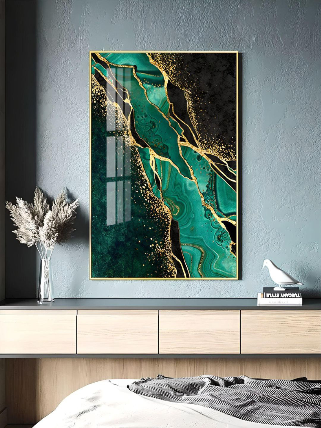 THE HANDMADE FLAIR Crystal Porcelain Sea-Green Abstract Painting Wall Art