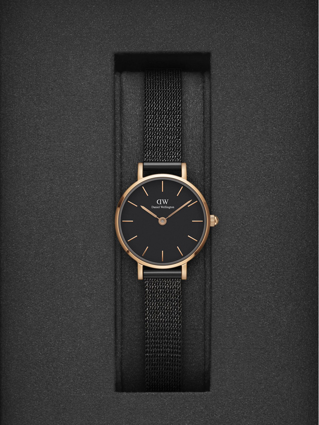 Daniel Wellington Women Petite Pressed Ashfield 24mm Black Dial Analogue Watch- DW00100441