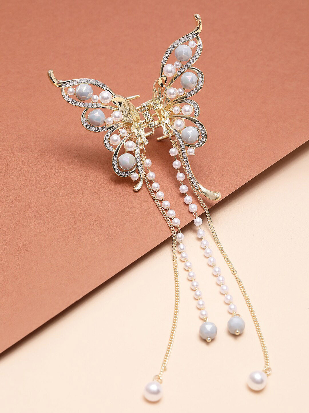 VOGUE PANASH Gold-Plated CZ-Stone Studded Butterfly Shaped Claw Clip