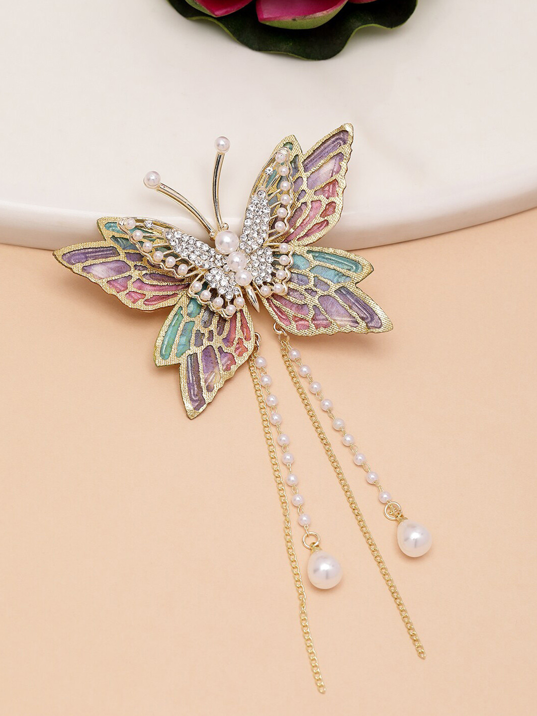 VOGUE PANASH Gold-Plated CZ-Stone Studded Butterfly Aligator Clip