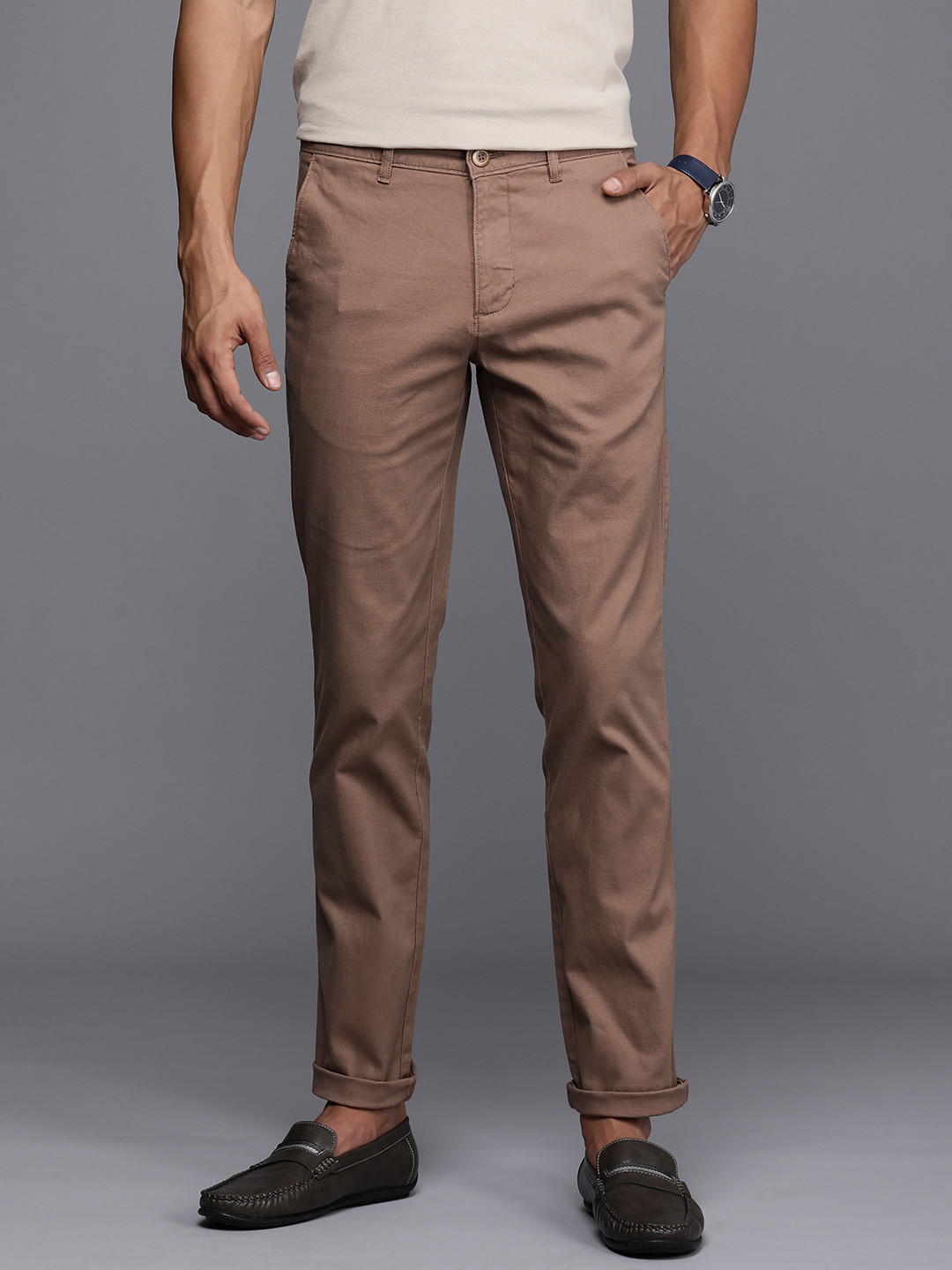 Louis Philippe Sport Men Slim Fit Solid Mid-Rise Trousers